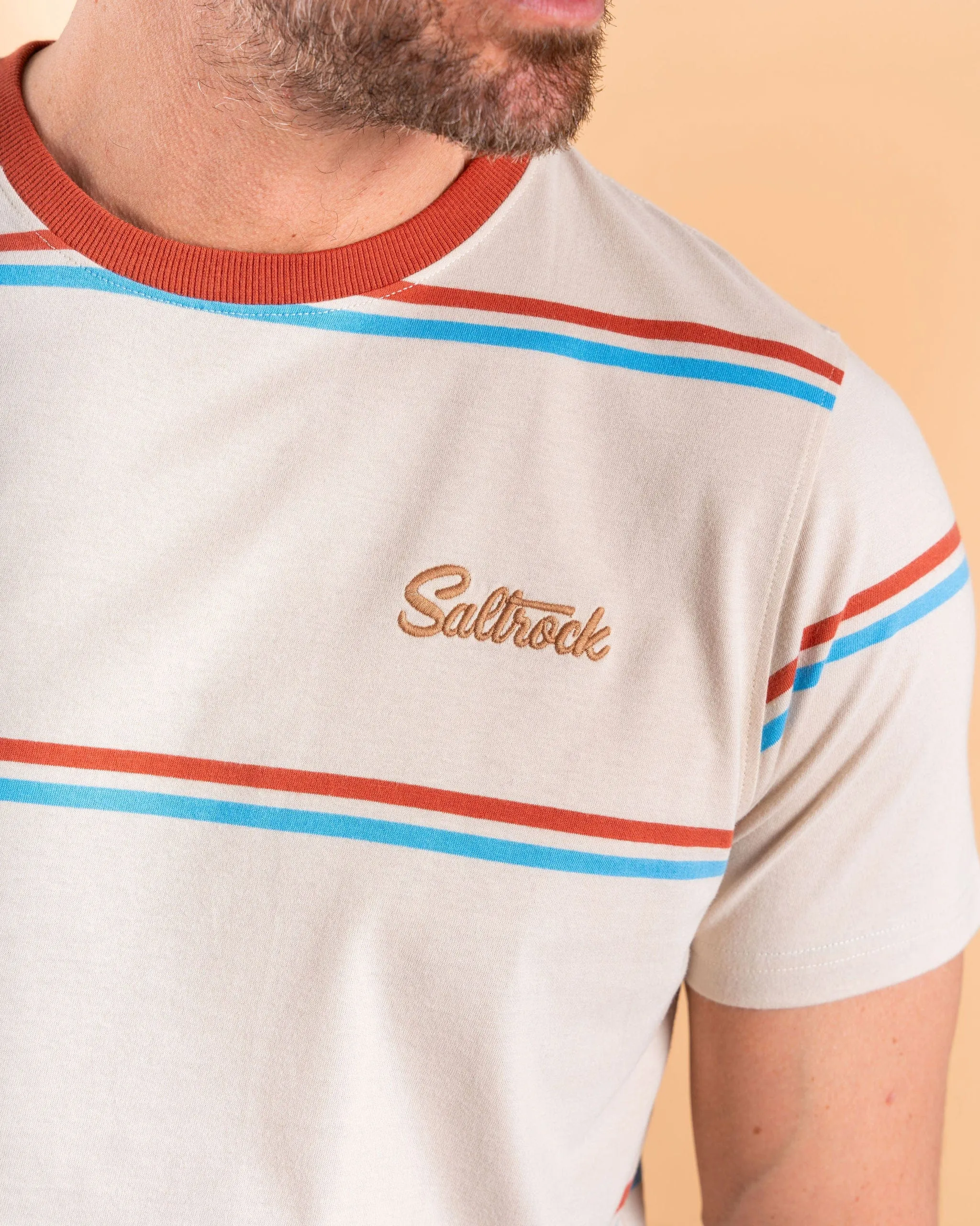 Reinforced Hems Landon - Mens Stripe Short Sleeve T-Shirt - Cream