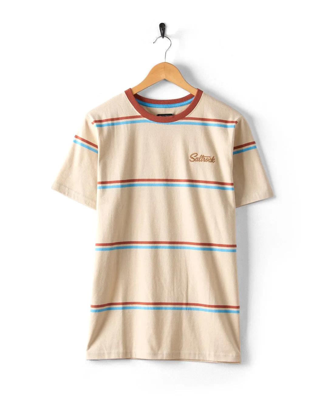 Layered Hem Detail Landon - Mens Stripe Short Sleeve T-Shirt - Cream