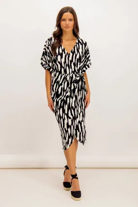 Gift-Worthy Laya Black & White Printed Midi Dress