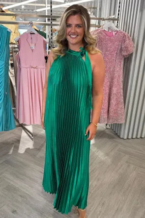 Mila Green Pleated Halterneck Dress Winter-Season Photo Glow
