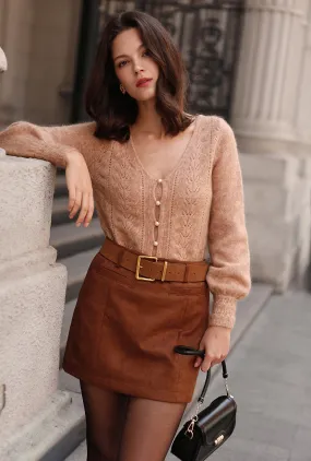 Double Stitch Reinforcement Carissa Mohair Cardigan - Camel