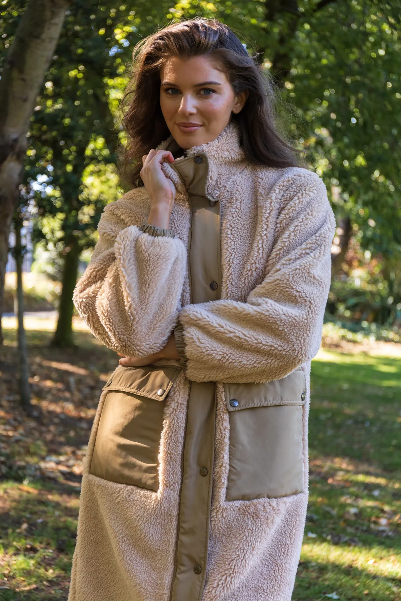 Timeless Fit Style AntiSnag Lining Material Sascha Sand Teddy Longline Jacket