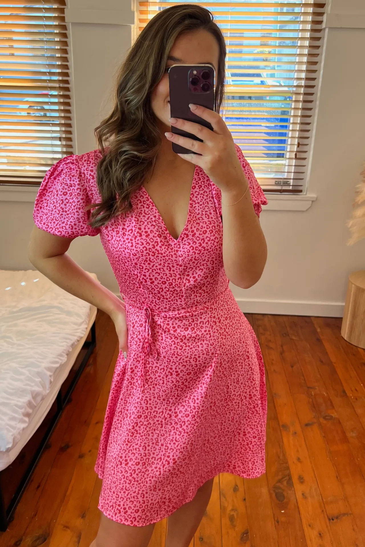 Michelle Pink Leopard Dress Silky texture