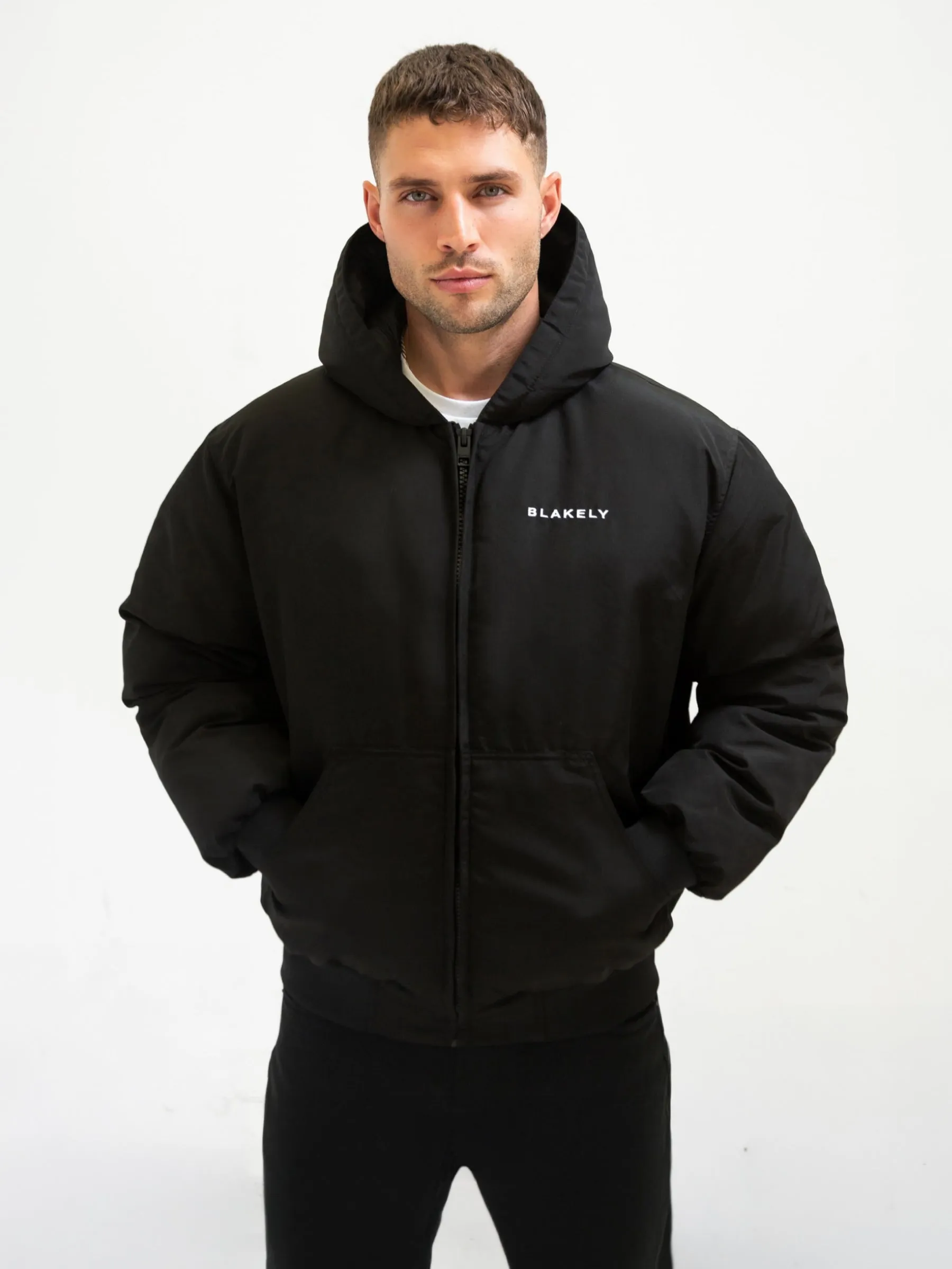 Quick Pull Zipper One Color Layton Hooded Jacket - Black