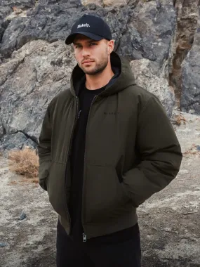Layton Hooded Jacket - Khaki Green Refined Style Houndstooth Print