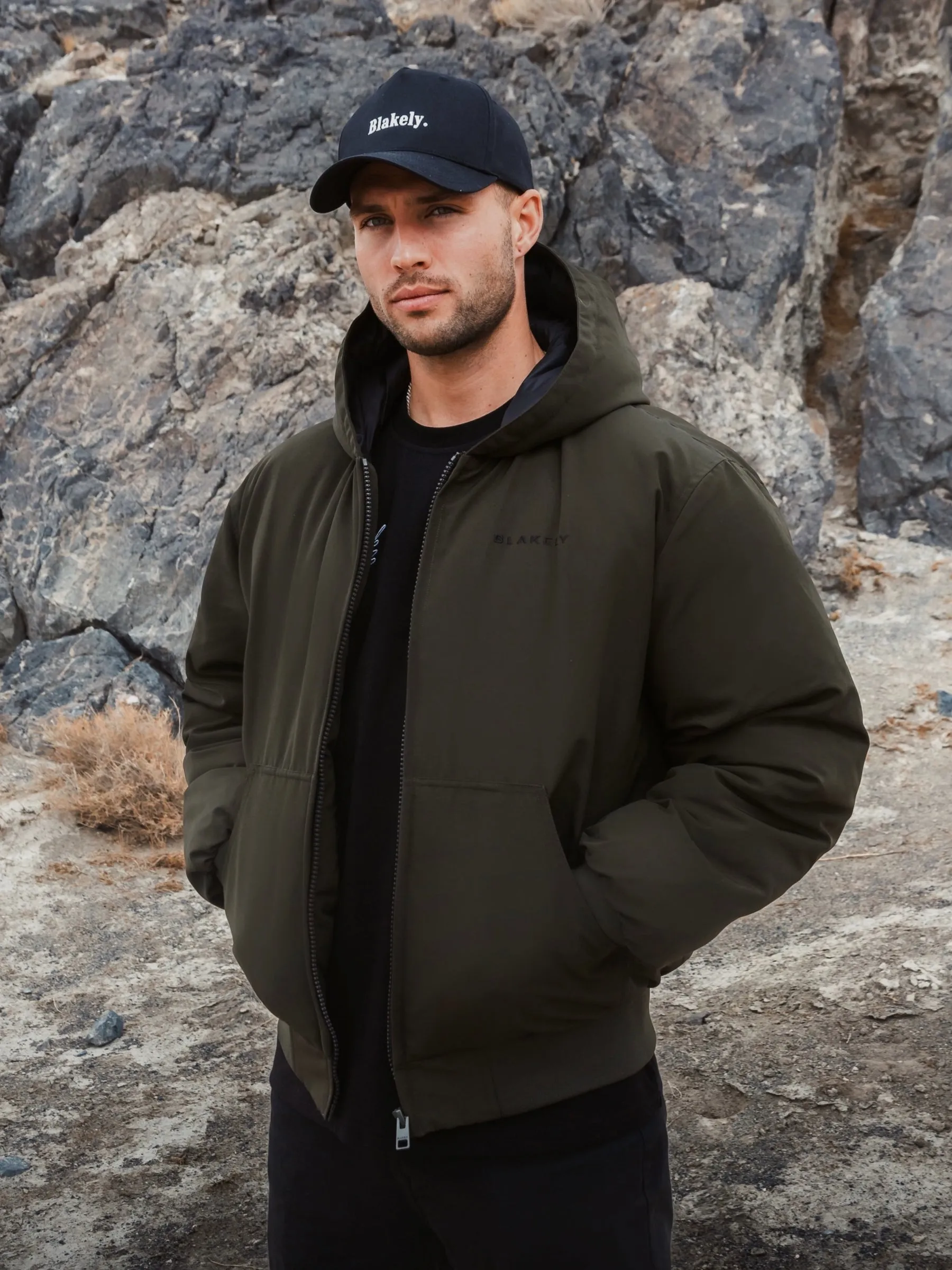 Layton Hooded Jacket - Khaki Green Refined Style Houndstooth Print