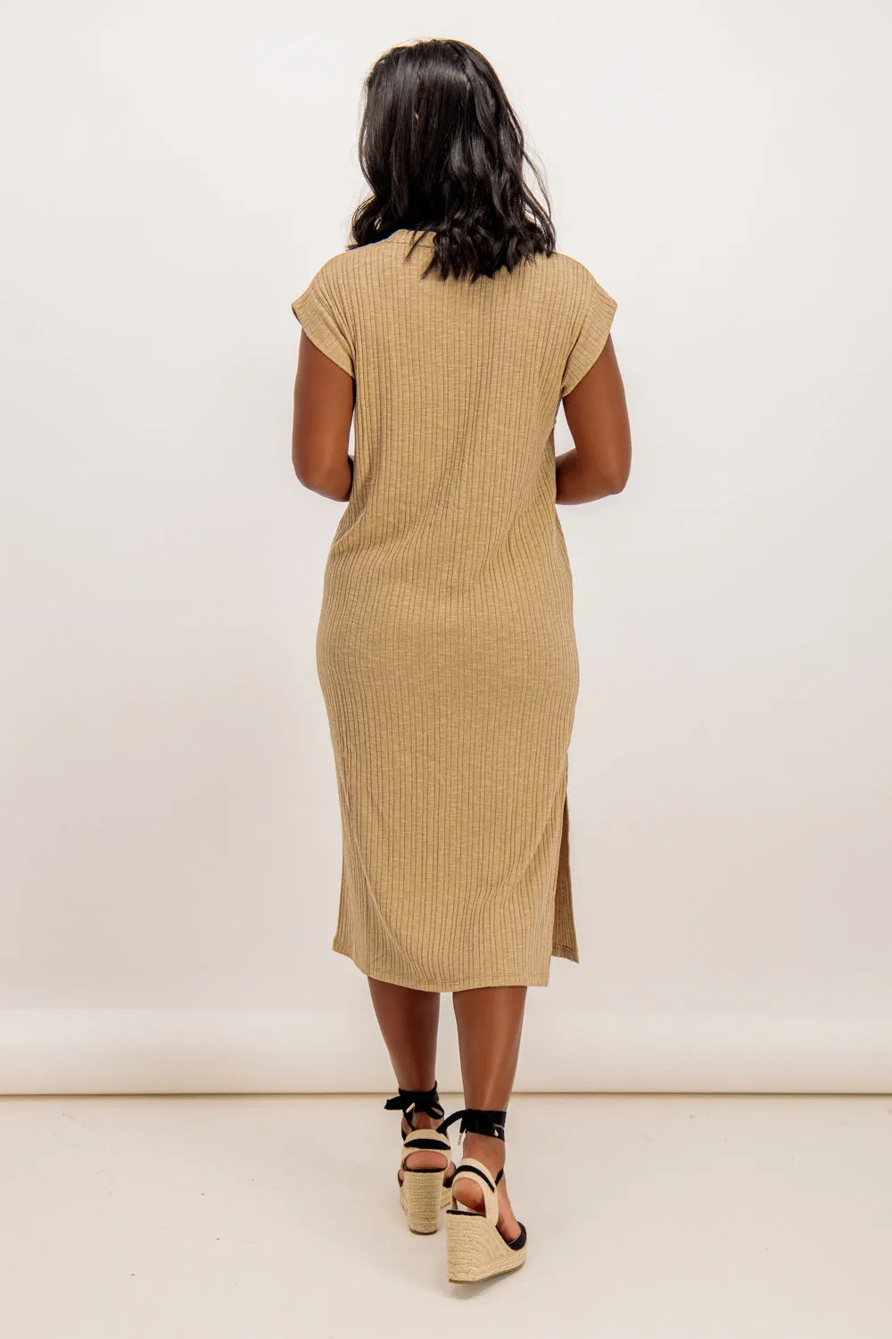Lena Beige Ribbed Midi Dress Trendy summer outfit