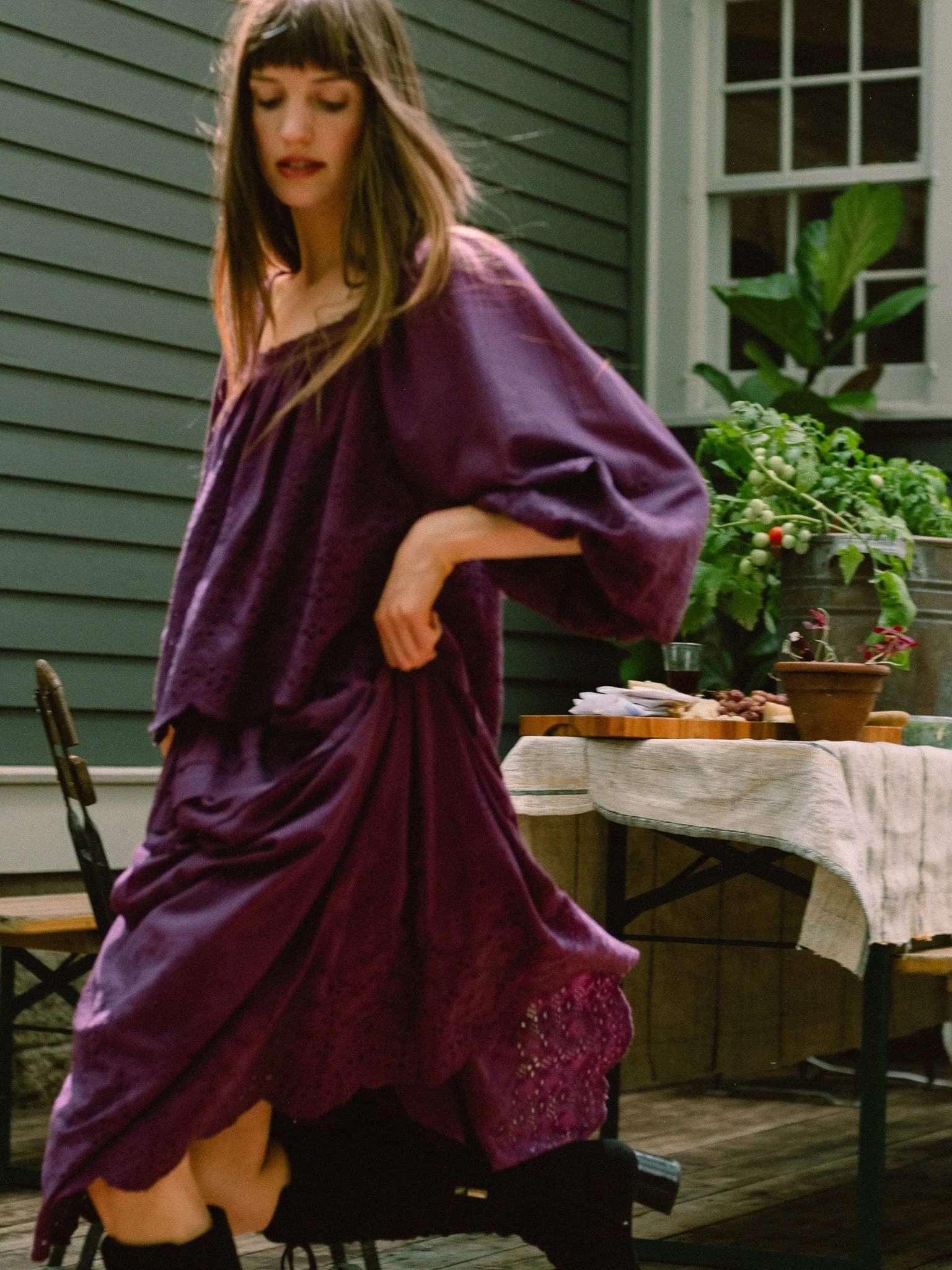 Leonie Skirt in Plum Eyelet Day Ready Versatile Fit