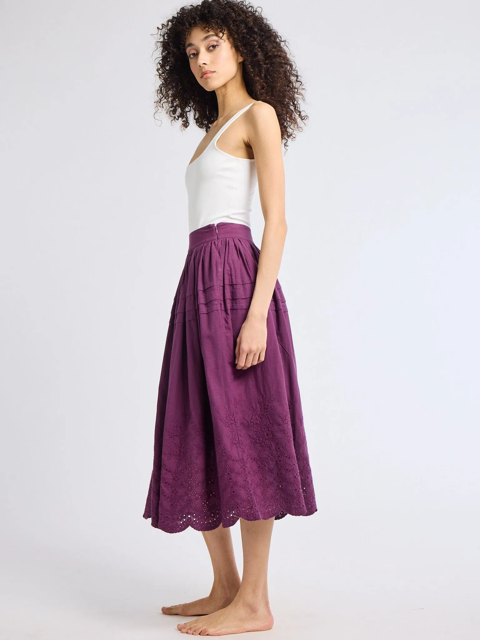 Leonie Skirt in Plum Eyelet Eco conscious