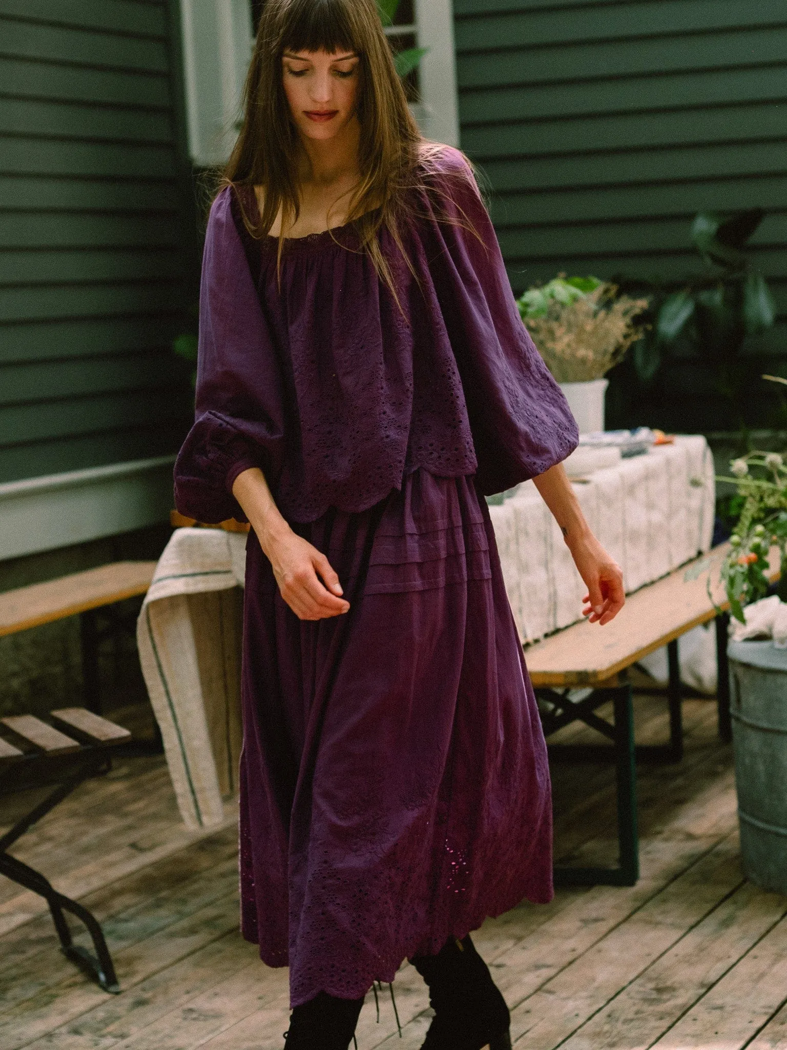 Leonie Skirt in Plum Eyelet Outfit Lookbook Sleek Flow