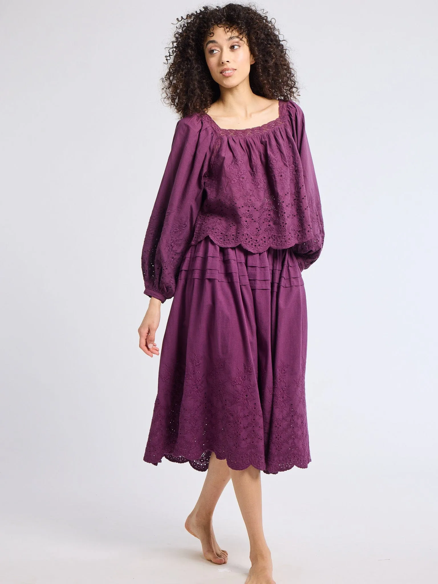 Leonie Skirt in Plum Eyelet Laidback Style