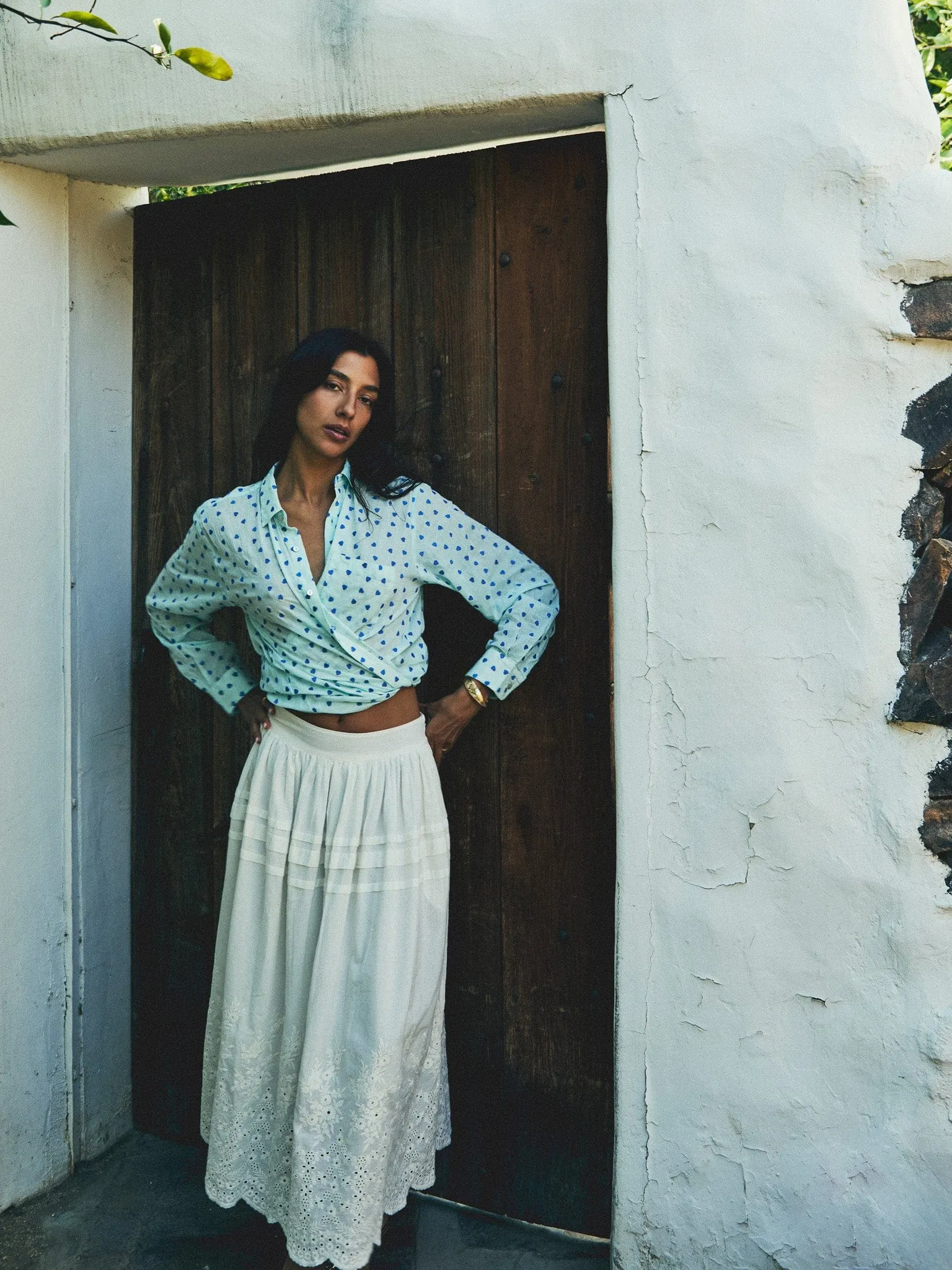 Leonie Skirt in White Eyelet Lightweight Material Neat Style