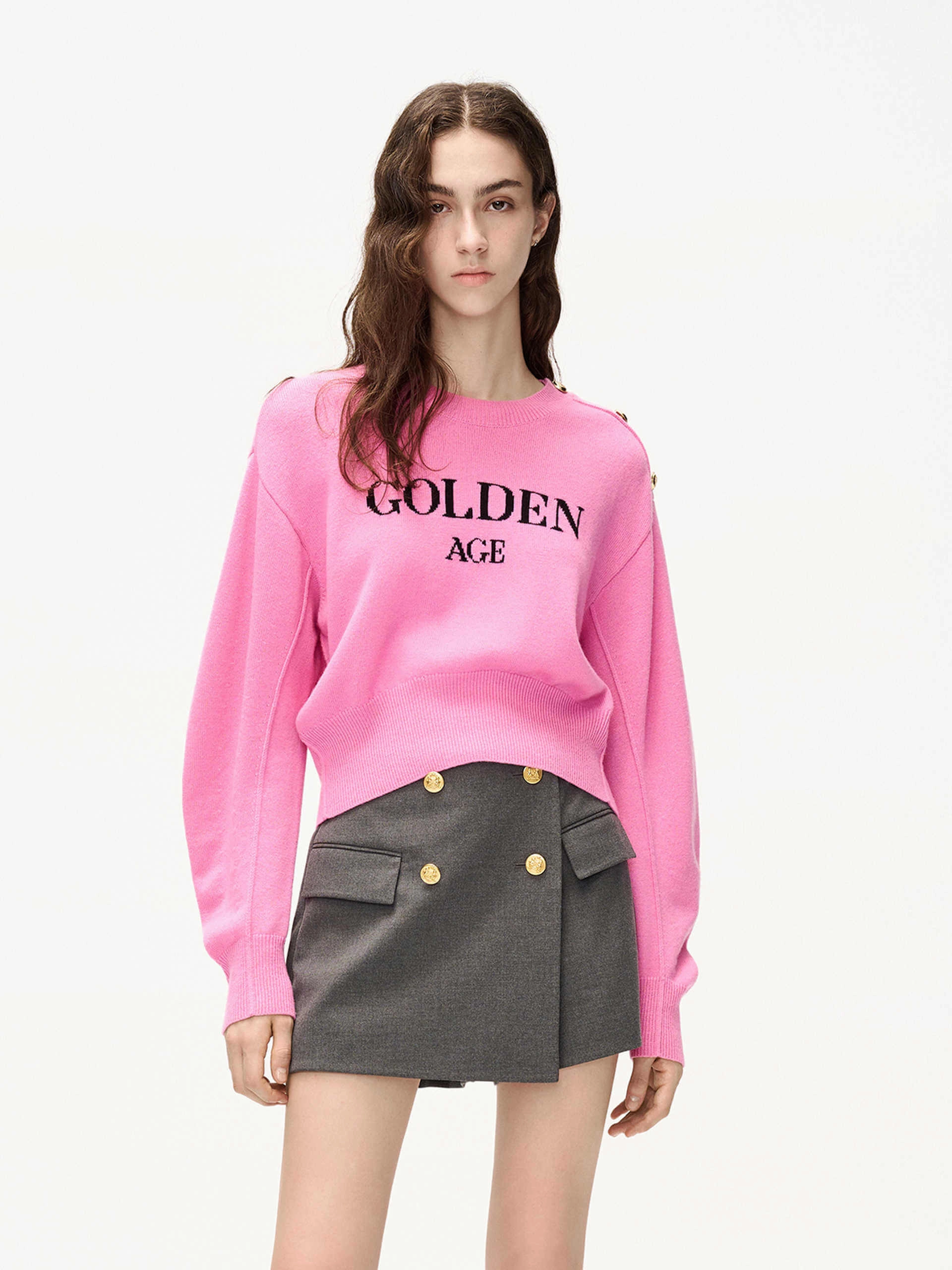 Durable Binding Ultra Fine Yarn Letter Print Wool Sweater