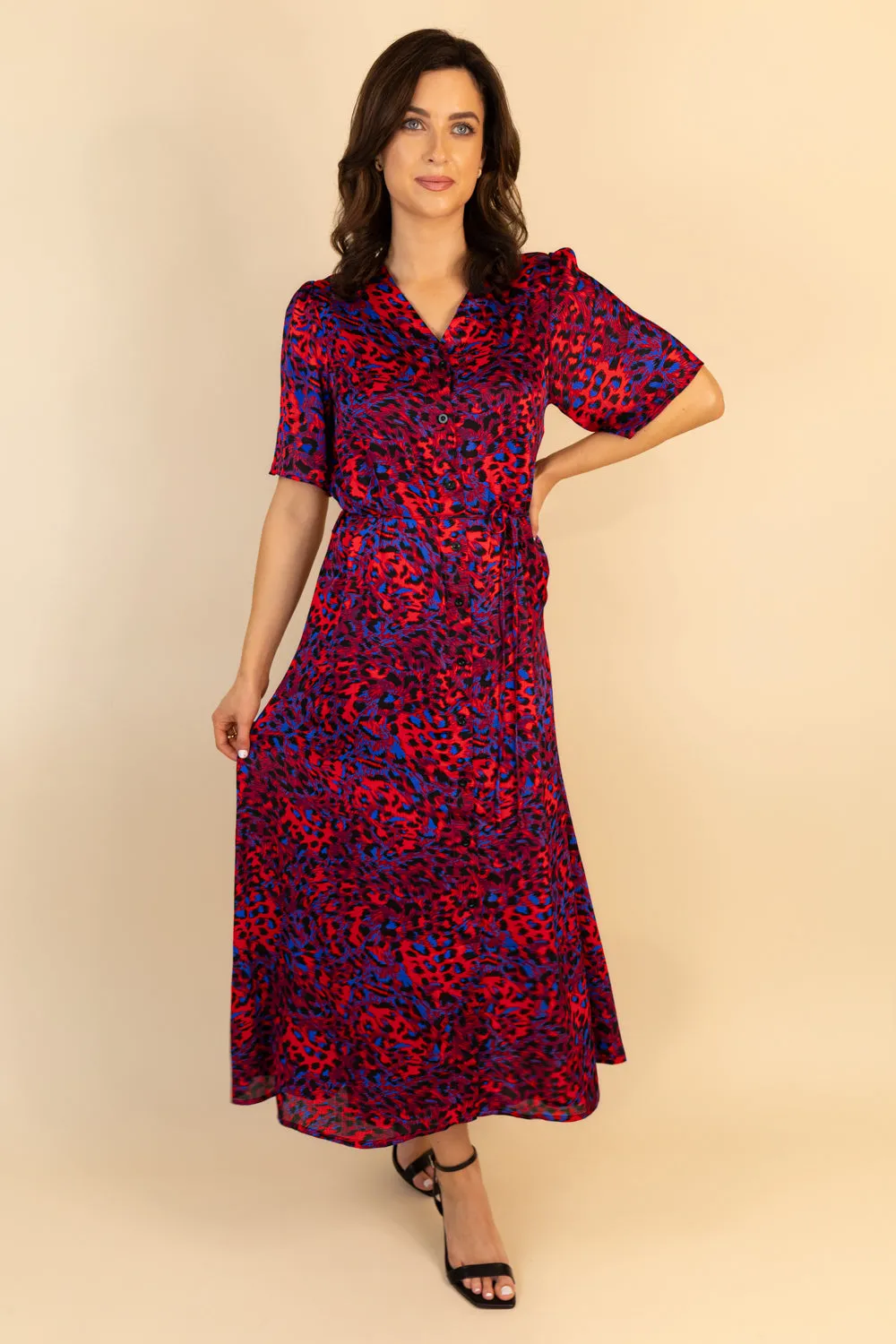 Chilly Comfort Wear Night Vibes Lexi Red & Purple Animal Print Dress