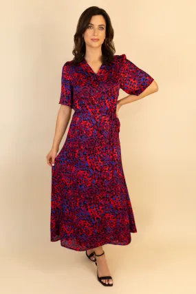 Lexi Red & Purple Animal Print Dress Feminine Cut