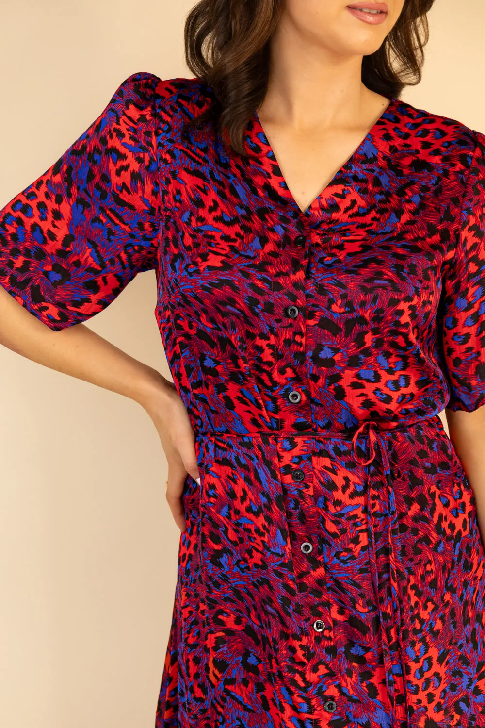 Spring Ready Lexi Red & Purple Animal Print Dress