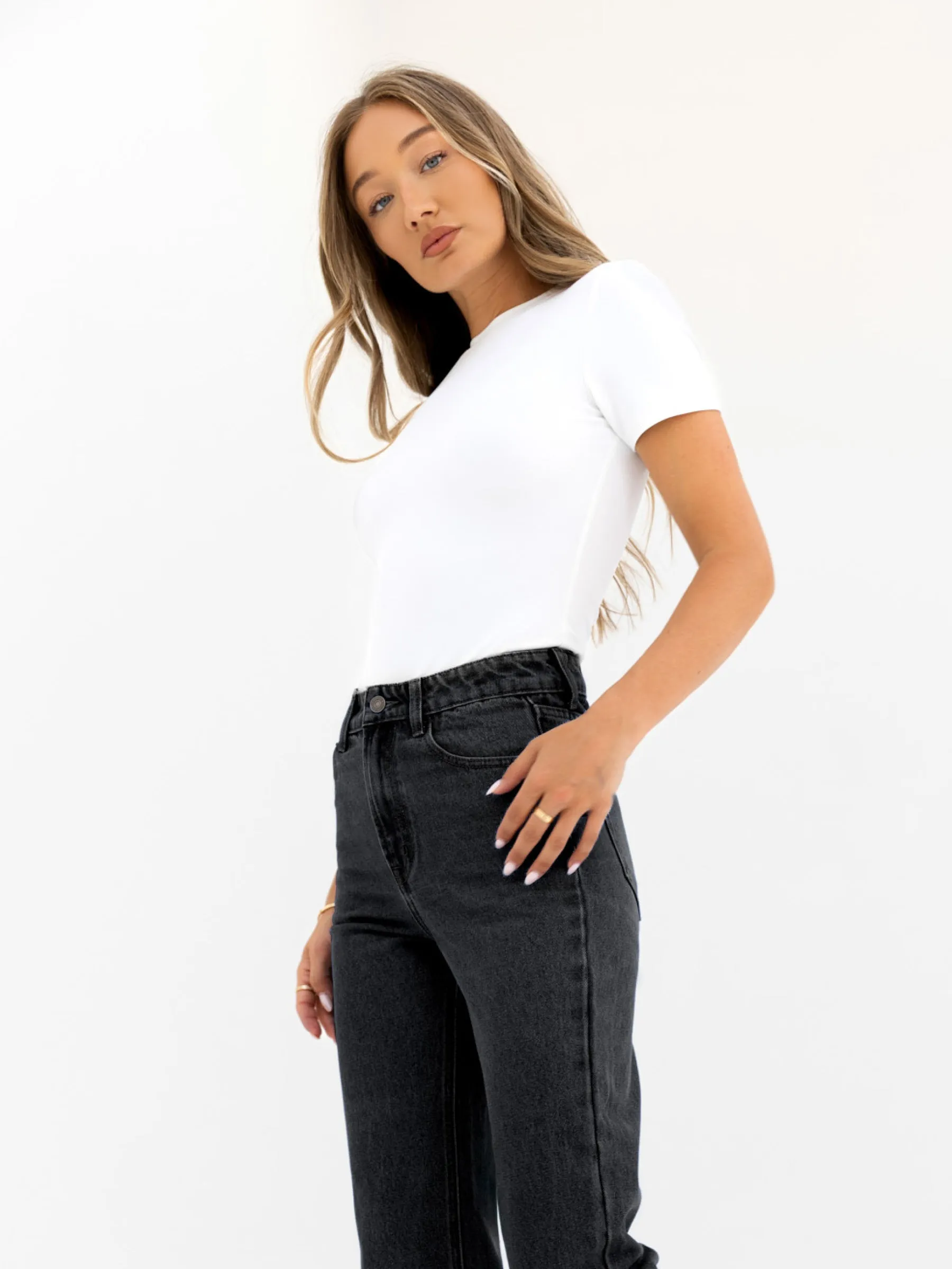 On The Go No Hassle Fit Blakely Straight Cut Jeans - Washed Black