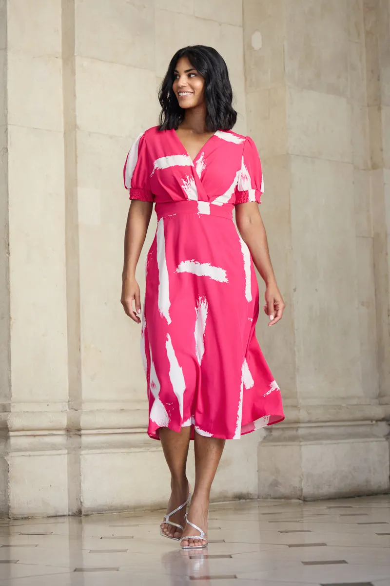 Pink & White Print Rexa Dress Simple Mood Light Volume