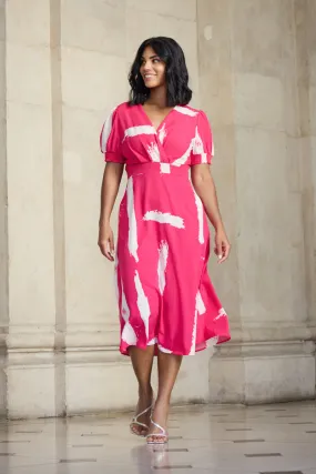 Minimalist Design Pink & White Print Rexa Dress