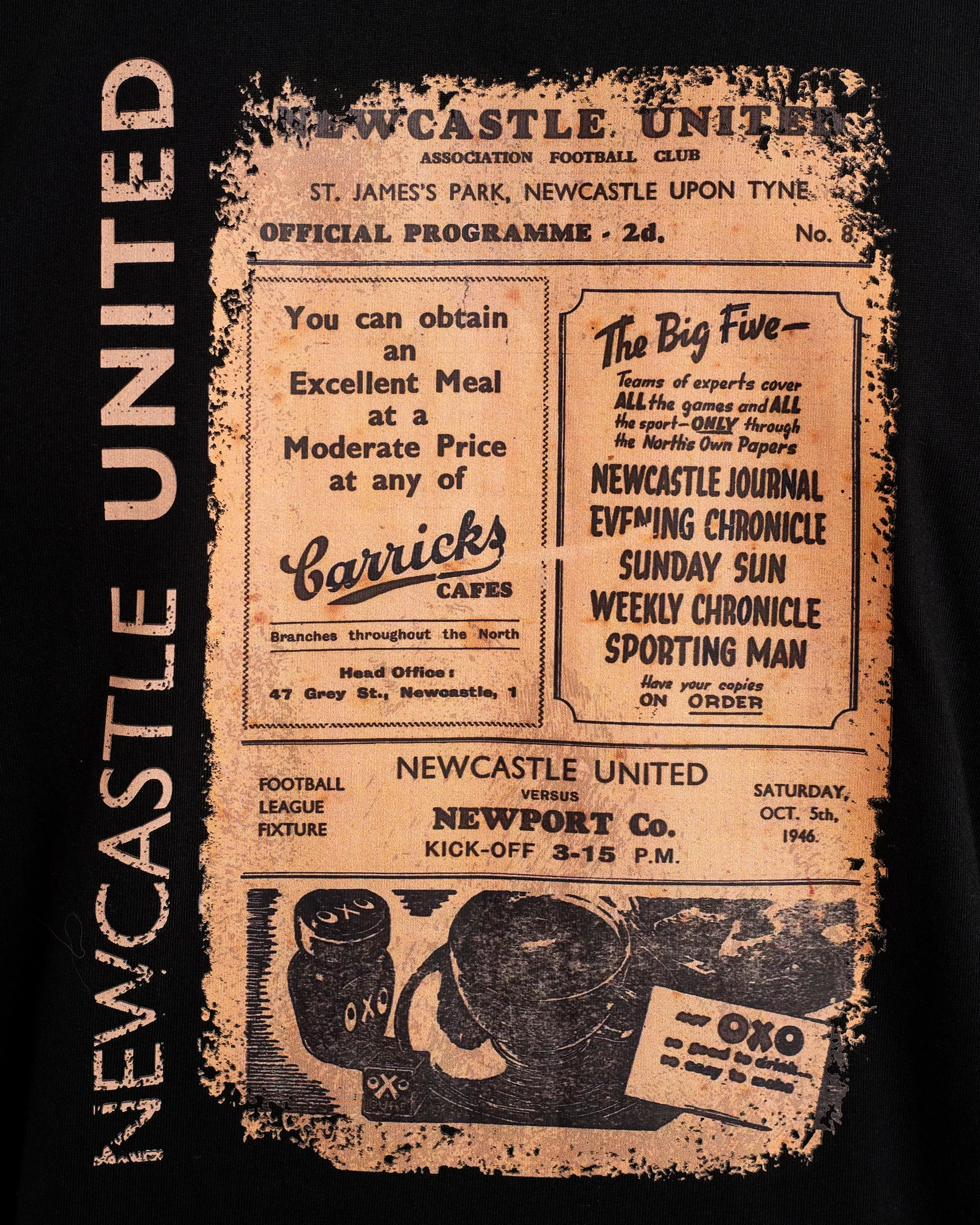 Newcastle United 1946 Programme Collection T-Shirt Comfortable Layers OdorResistant Fabric