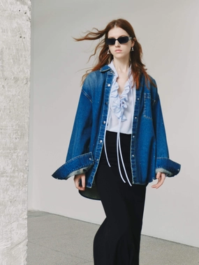 Loose Organic Denim Jacket Moisture Wicking Fabric Sweat Wicking Properties