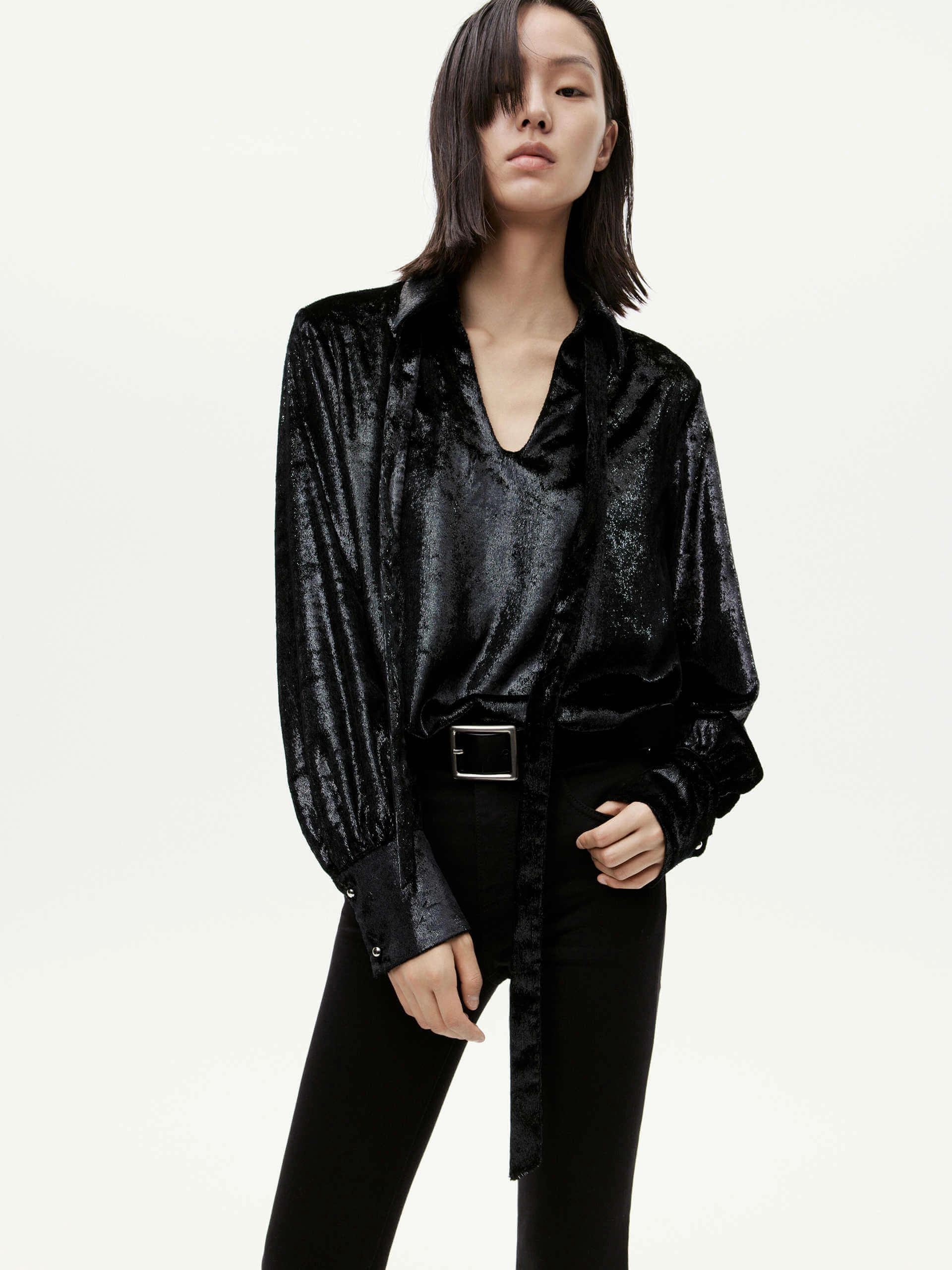 Wrinkle Free Fabric Metallic Jacquard Tie Shirt