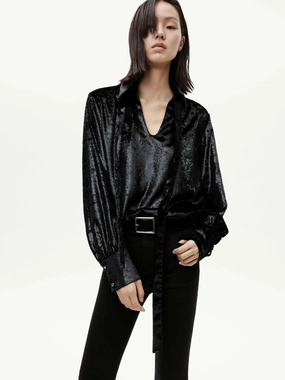 Wrinkle Free Fabric Metallic Jacquard Tie Shirt