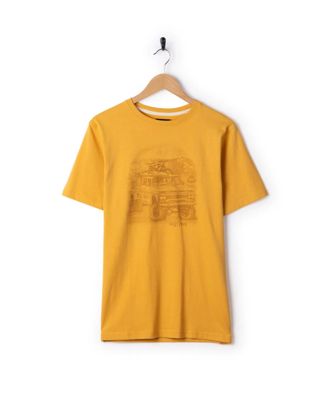 Ribbed Collar Design Axle - Mens Short Sleeve T-Shirt - Yellow