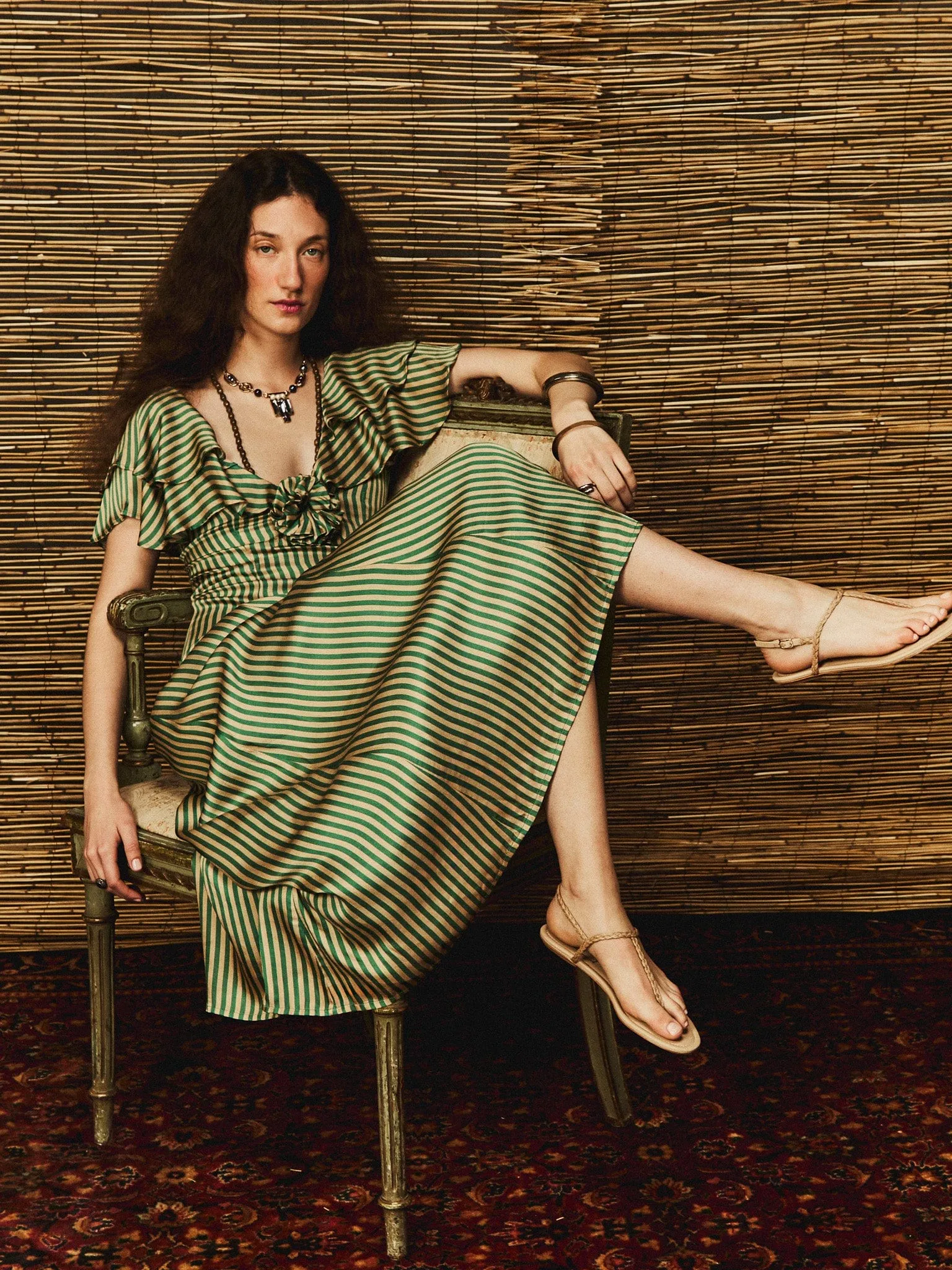 Cozy Touch Lucie Dress in Almond & Green Stripe