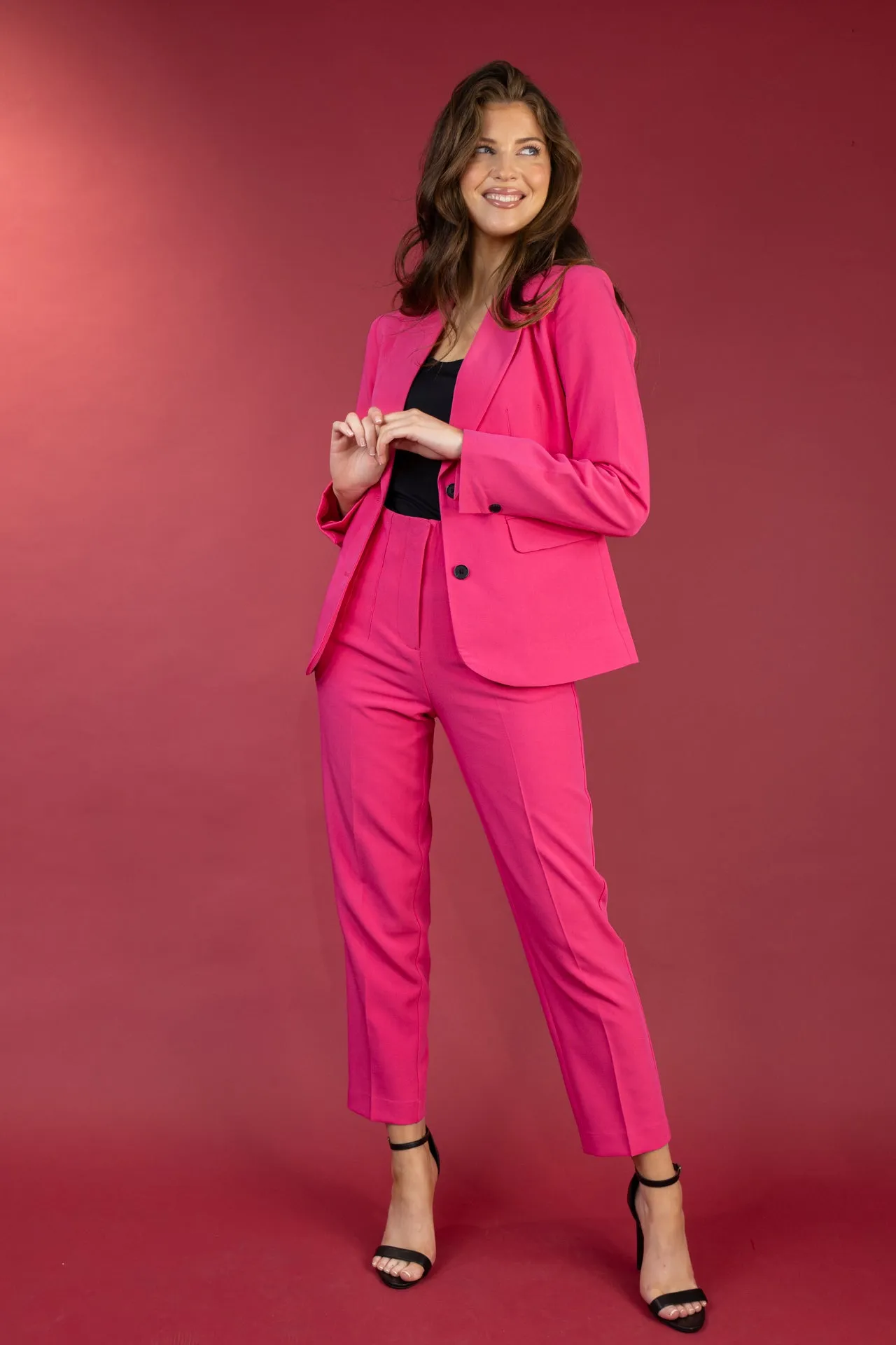 Raven Pink Trousers Stretch Waist Basic Style