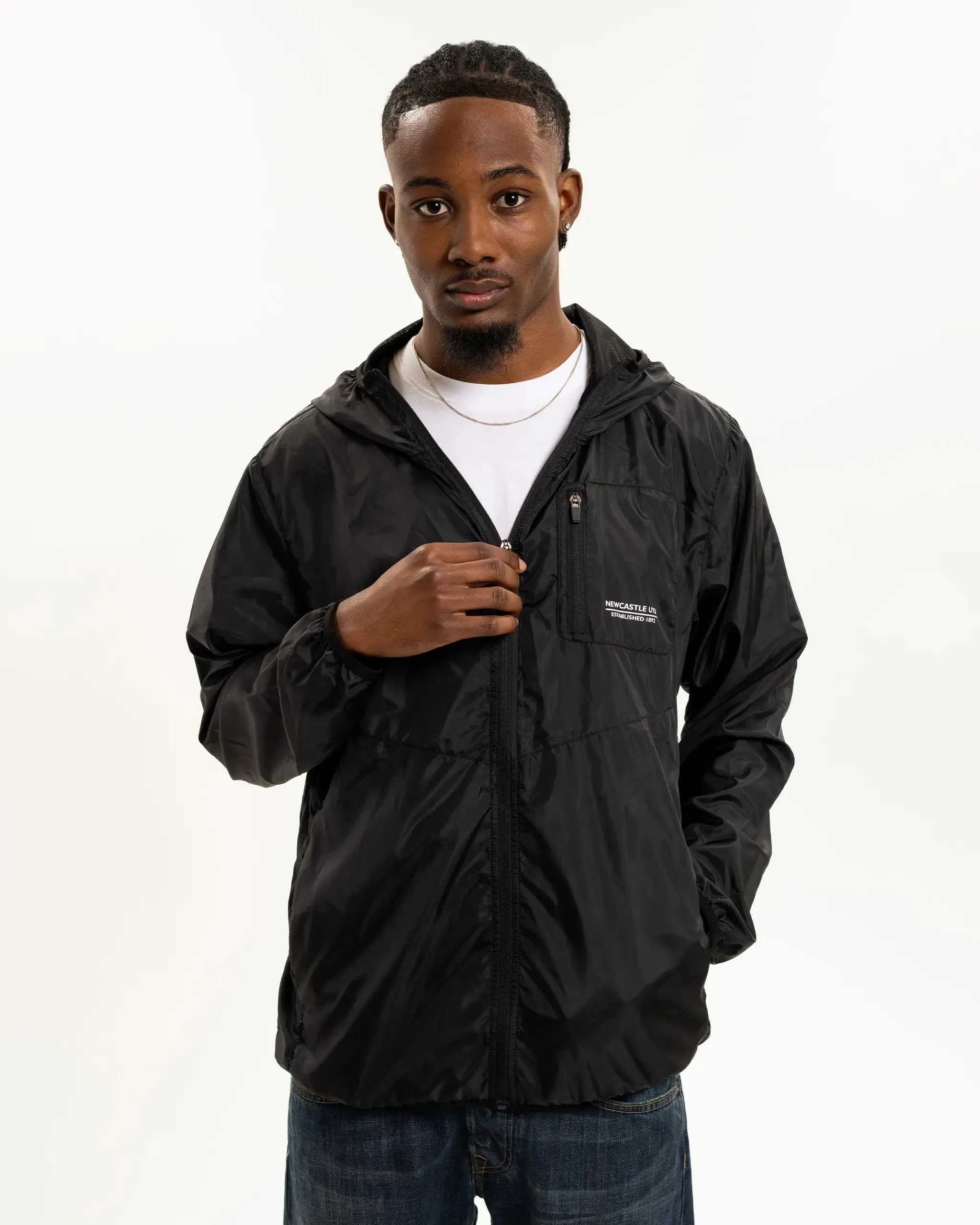 Newcastle United Men's Lightweight Black Hooded Jacket Crisp Clean Fit Eco Dye Process