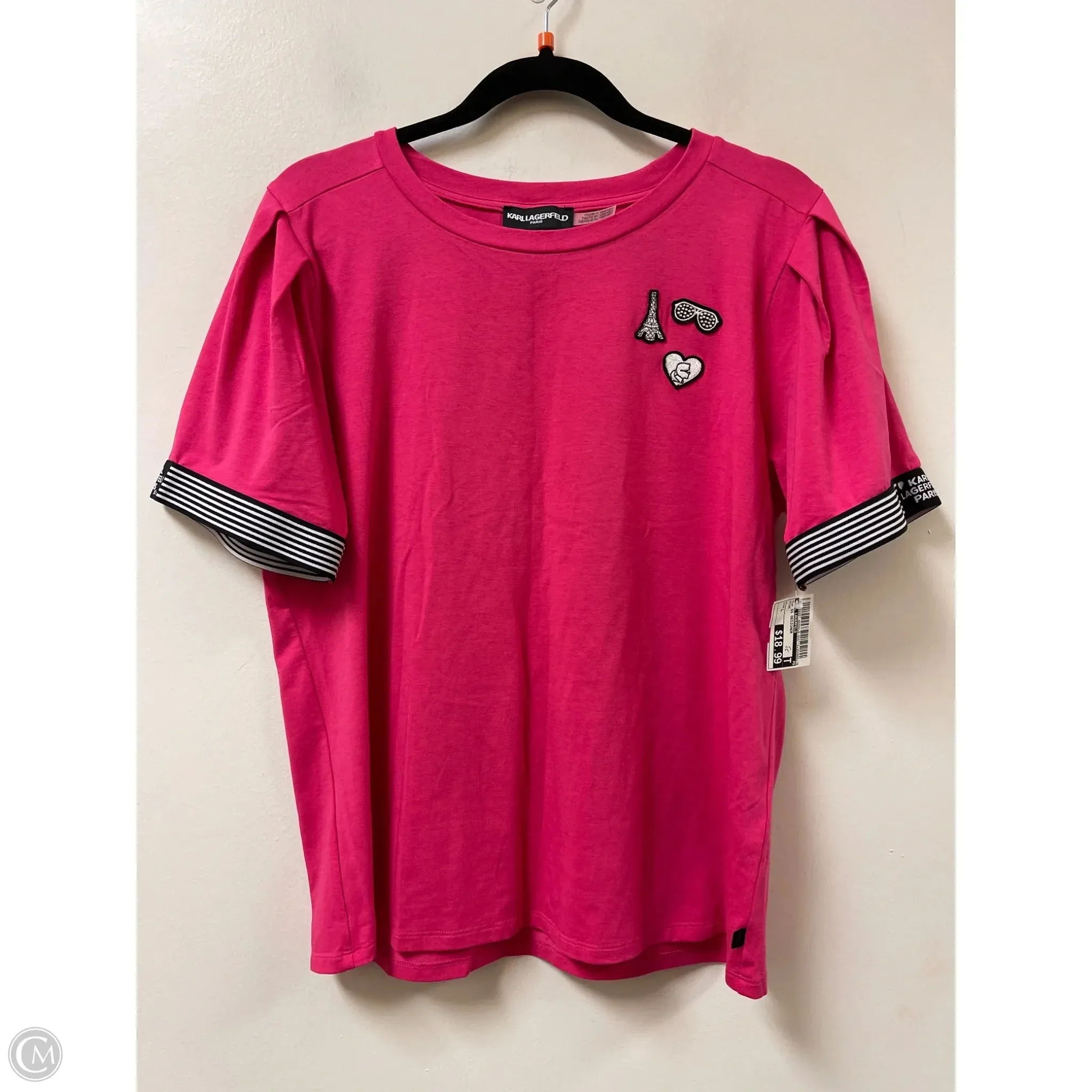 EnhancedDurabilityFinish MultipurposeUse Top Short Sleeve Designer By Karl Lagerfeld In Pink, Size: L