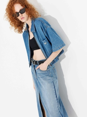 High Elasticity Fabric Cropped Denim Jacket