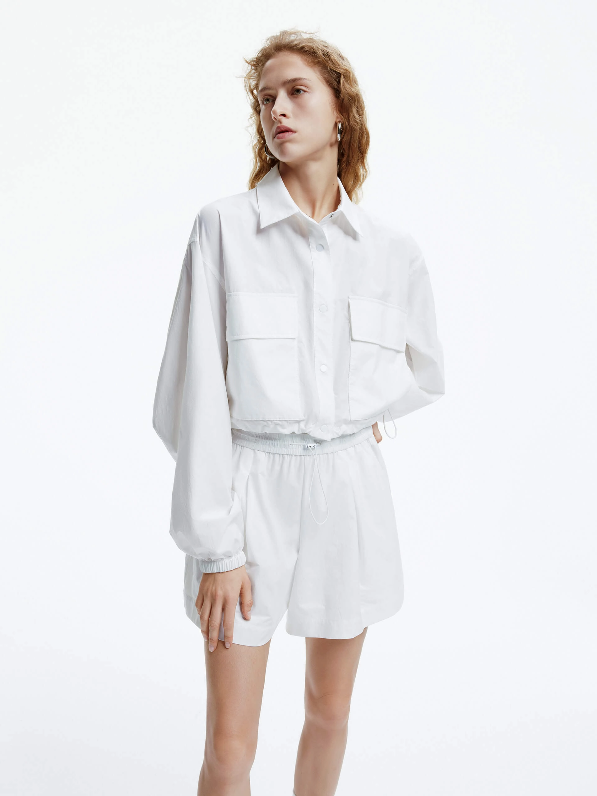 Drawstring Hem Cropped Jacket Thermal Regulating