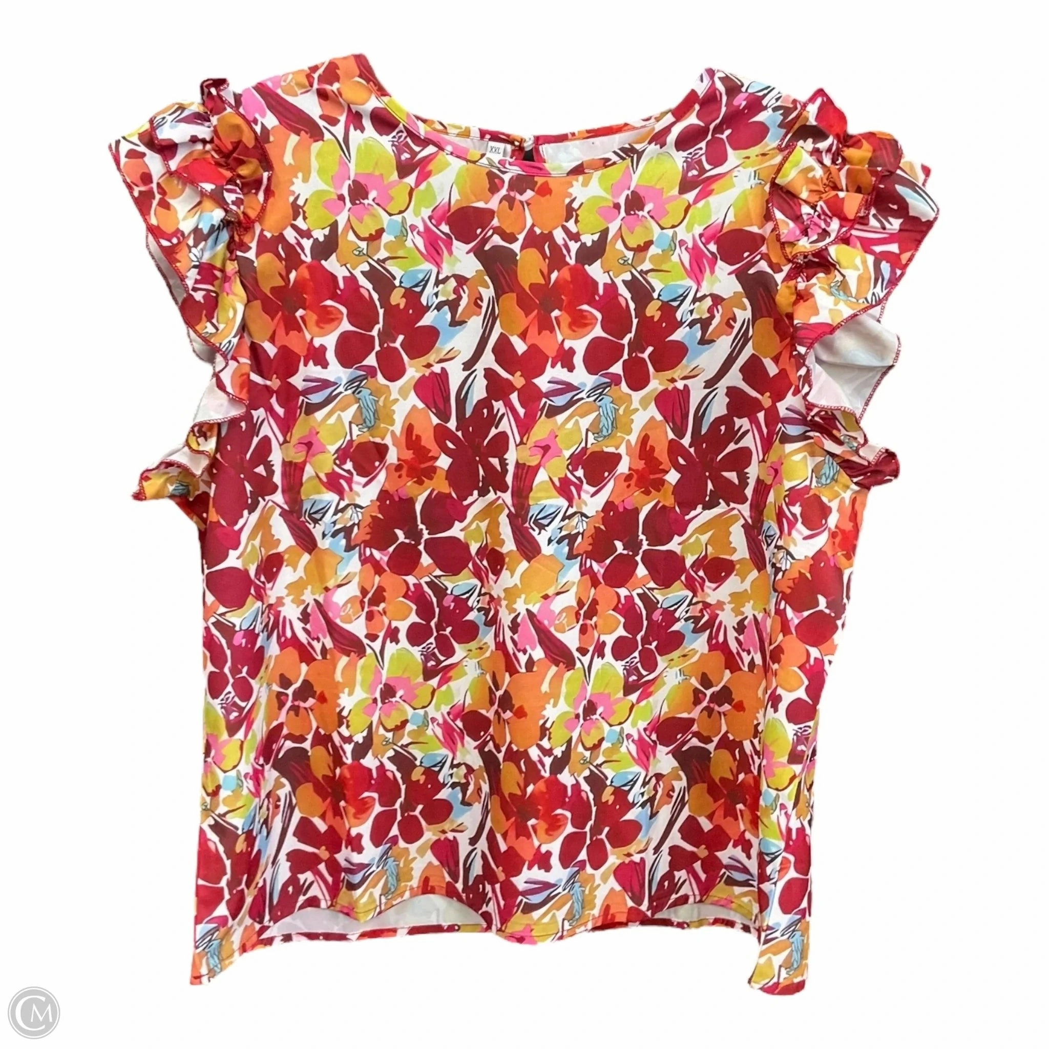 Top Sleeveless By Cmf In Floral Print, Size: Xxl Multipanel Construction Oversized Collar