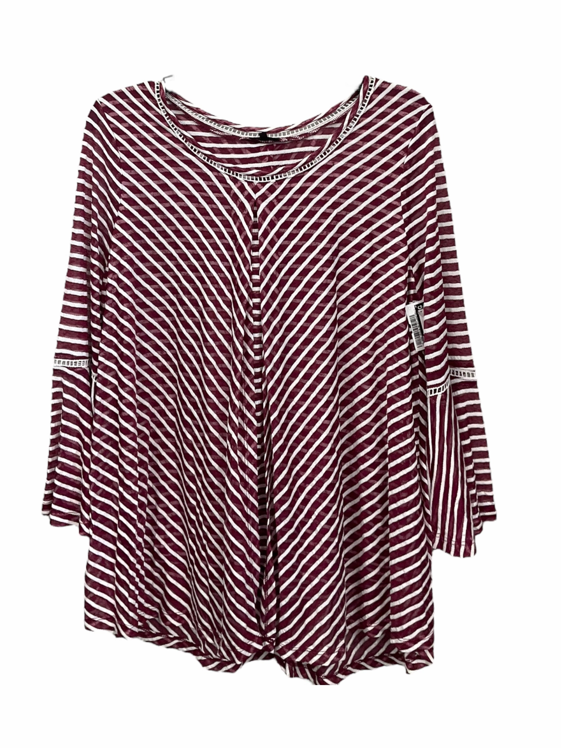 PreWashed Brushed Inner Layer Red & White Top Long Sleeve Hannah, Size S