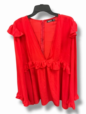 FeatherlightConstruction Bold Patterns Tunic Long Sleeve By Boohoo Boutique In Red, Size: 3x