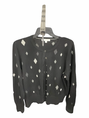 Sweater Cardigan By Foxcroft In Black & Silver, Size: Xl LightReflectiveTrim