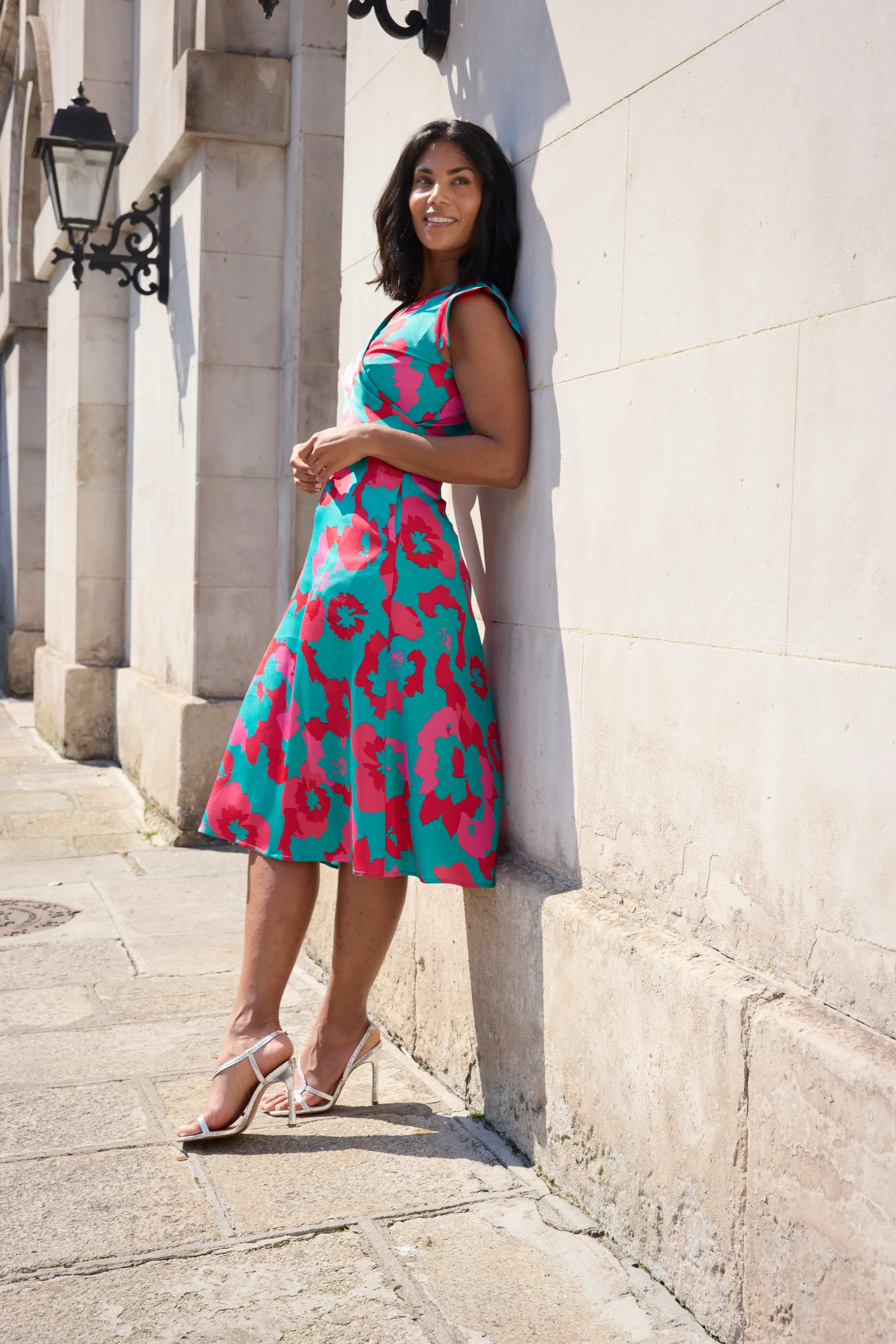 Daily Casual Lima Green & Red Print Midi Dress