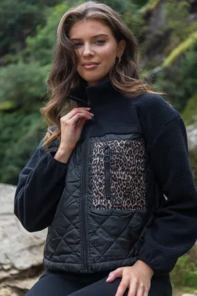 Lindsey Black Leopard Pocket Fleece Jacket Smart Weather Style Flat Lock Stitching