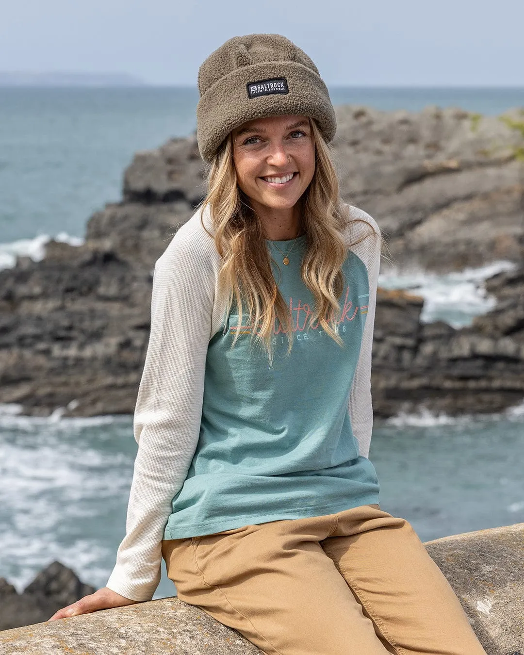 Airflow Ventilation Links Waffle - Womens Raglan Long Sleeve T-Shirt - Blue/Cream