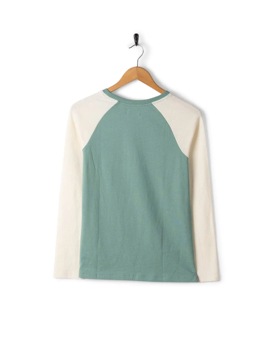 Circular Knit Construction Links Waffle - Womens Raglan Long Sleeve T-Shirt - Blue/Cream