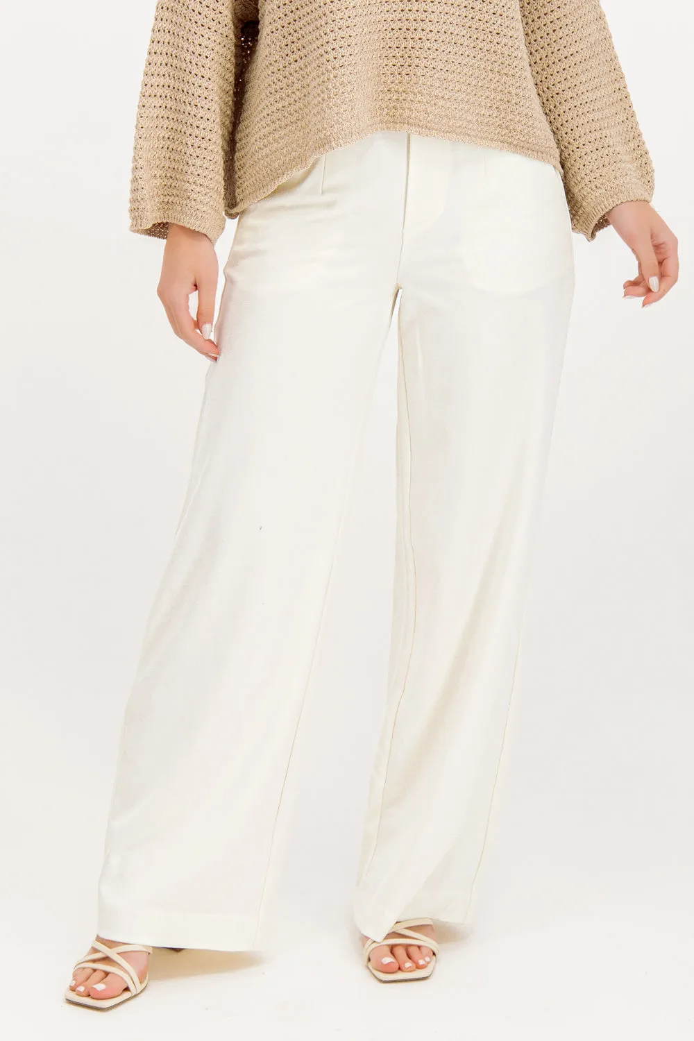 Layered Style Lisa Wide Leg Cream Trousers