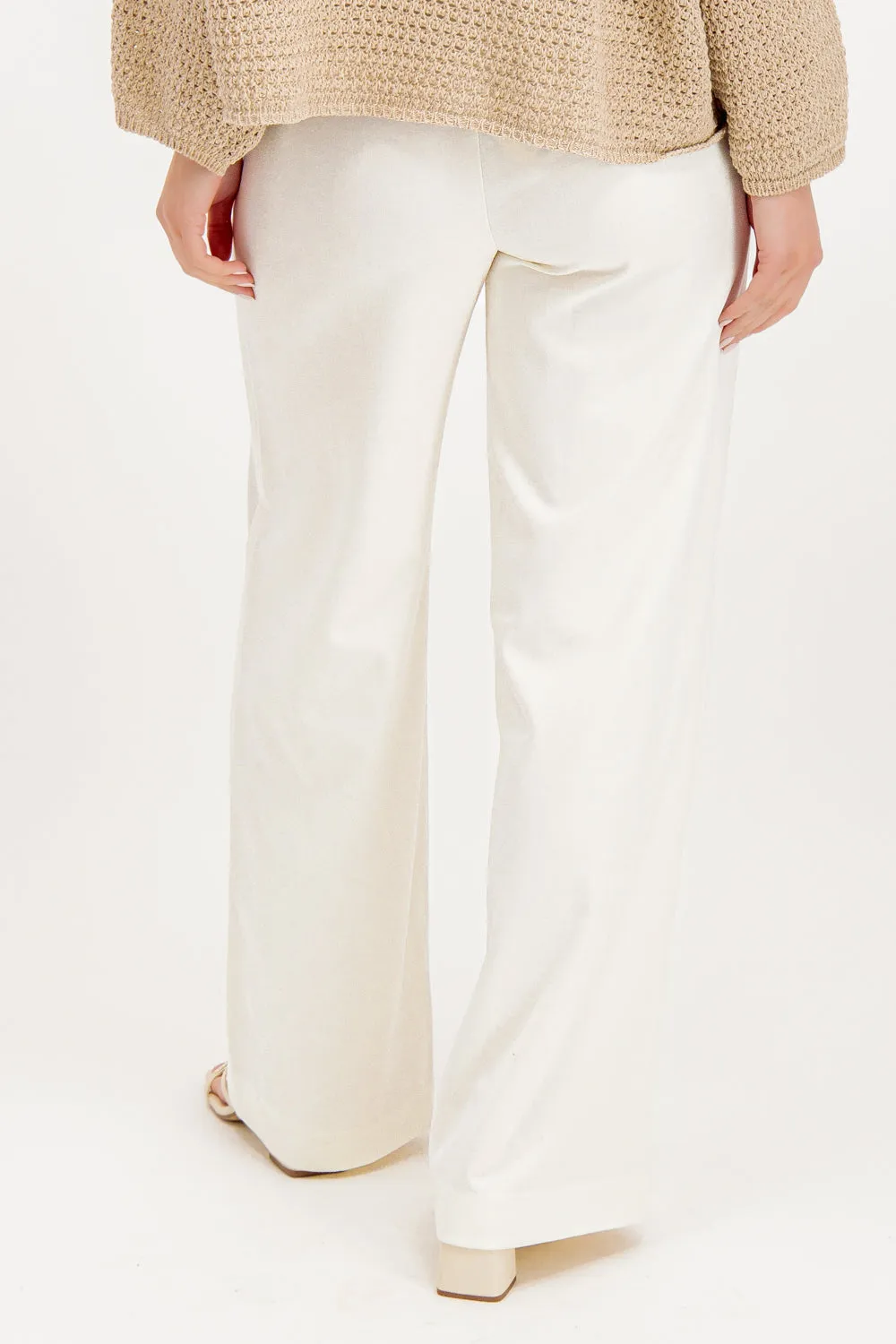 Non Irritating Seams HighRiseWaistband Lisa Wide Leg Cream Trousers