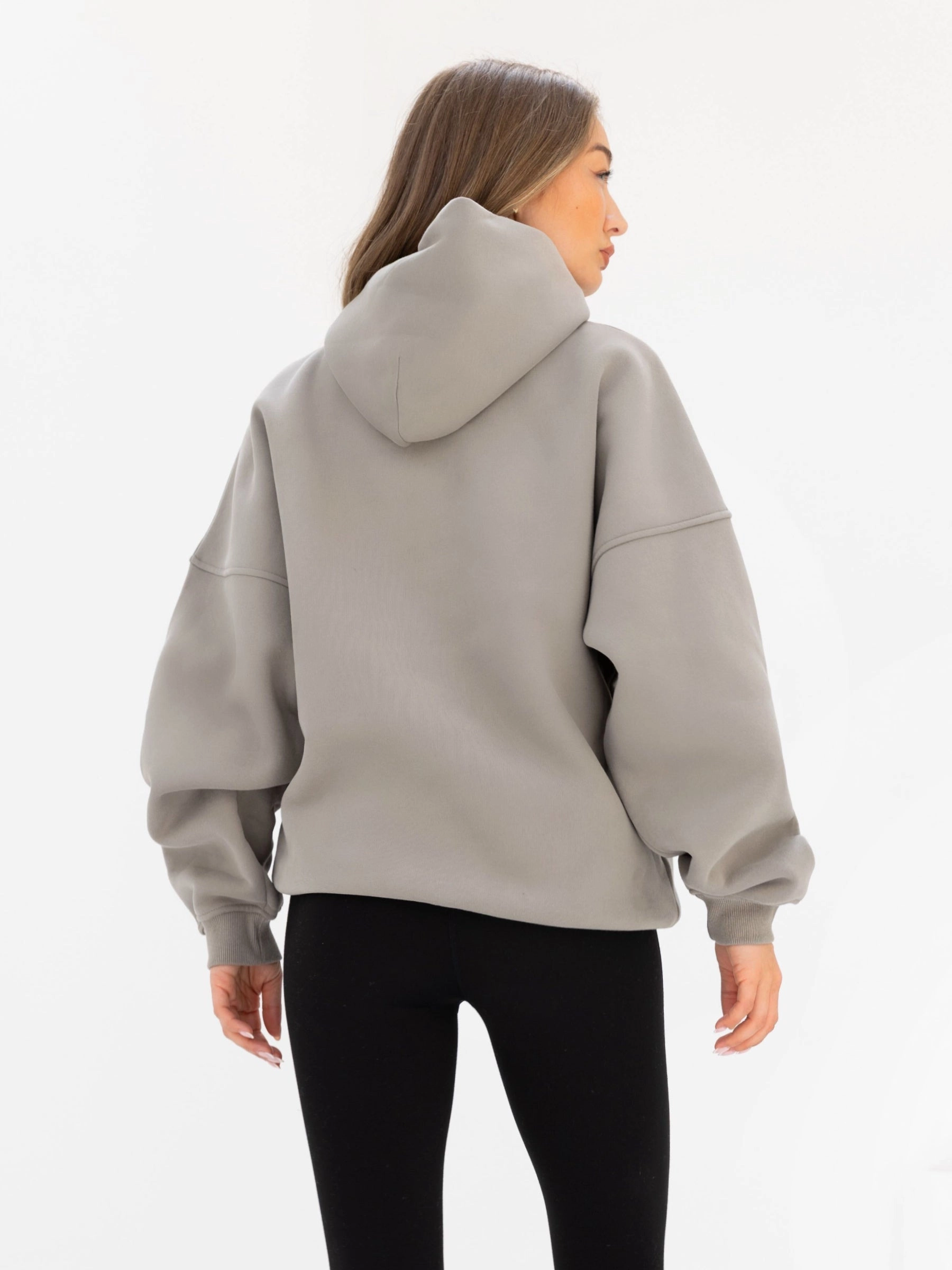 Stretchable Waist Logo Oversized Hoodie - Washed Khaki
