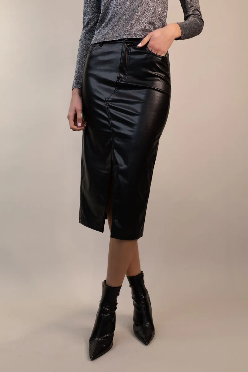 Aesthetic Look Ankle length Lola Black Long Faux Leather Skirt