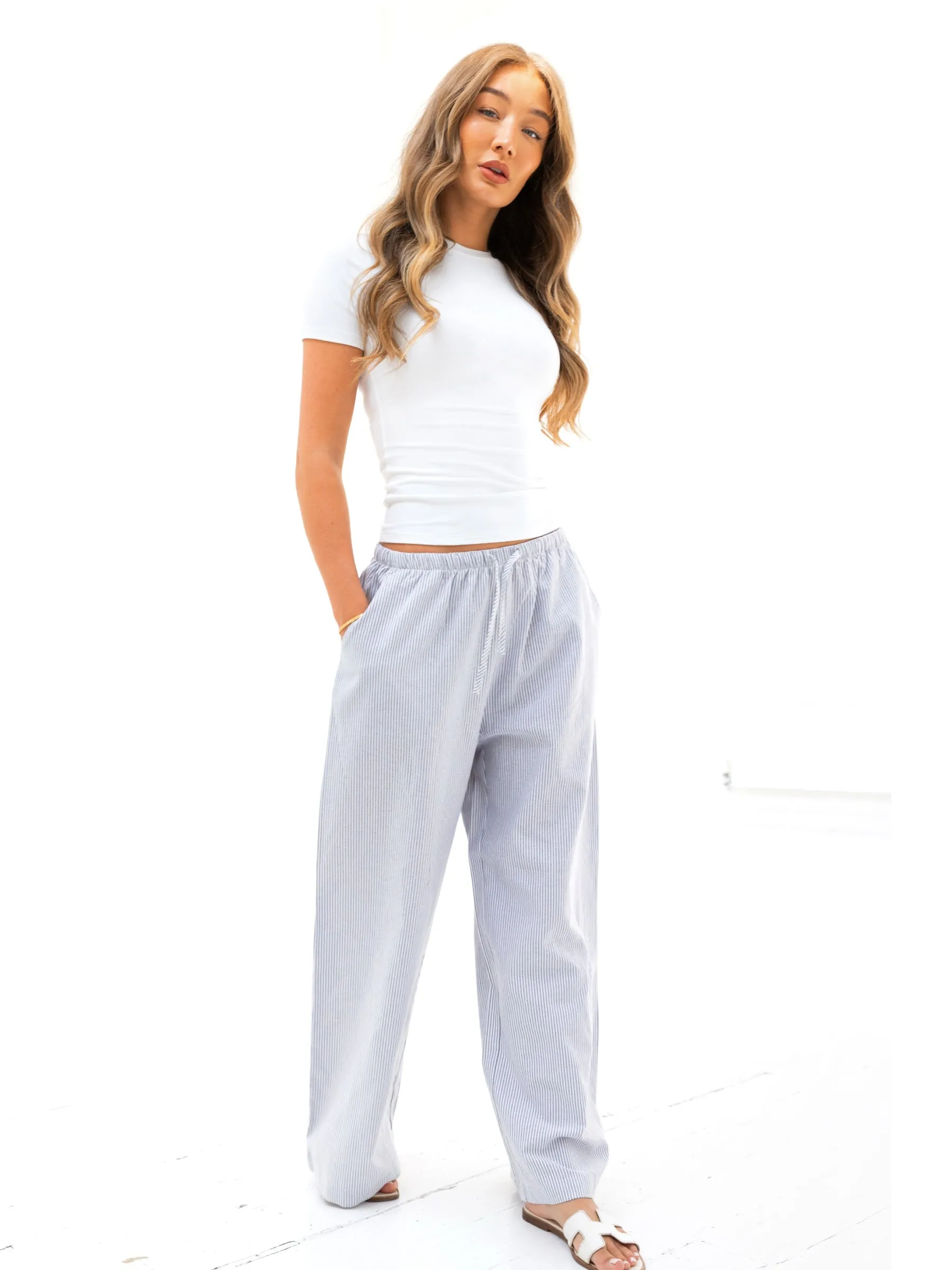 Elegant Party Look Winter Warmth Outdoor Adventure Stylish Lola Stripe Trousers - Grey