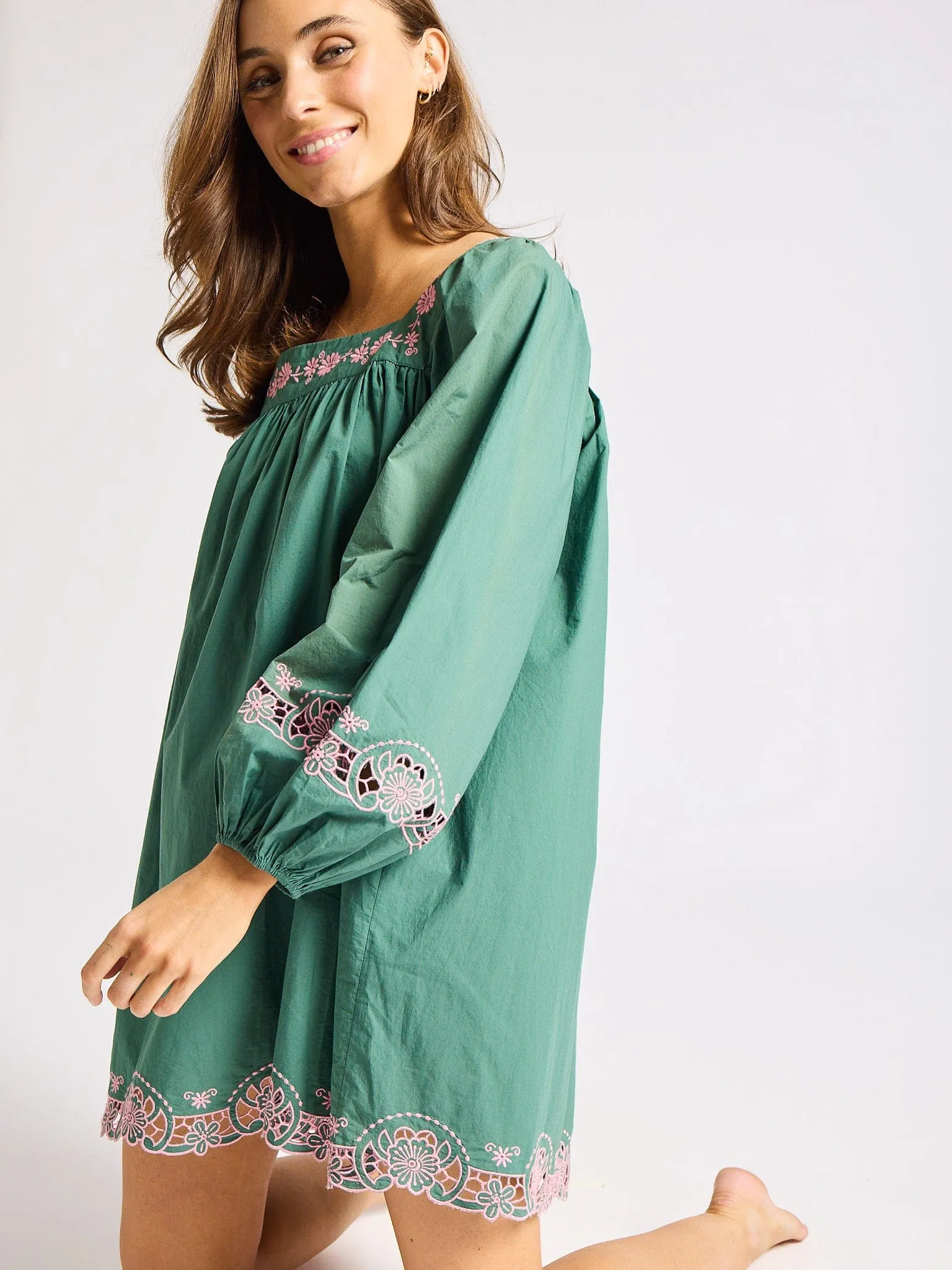 Office Casual spring fresh Lovina Dress in Palm Eyelet