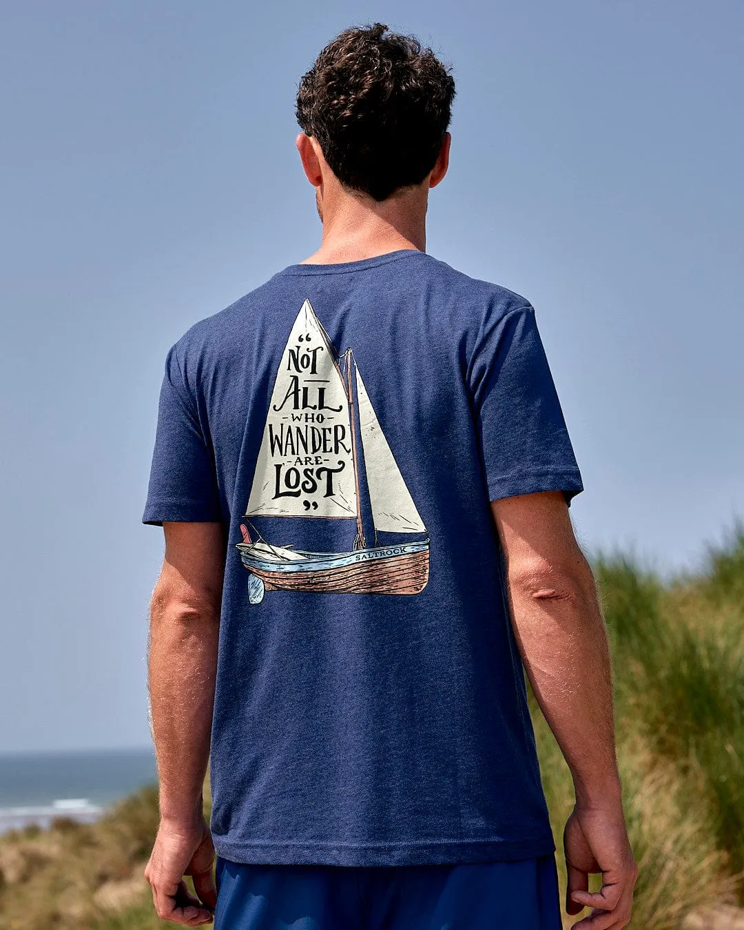 Micro Perforated Fabric sequined details Lost Ships - Mens Short Sleeve T-Shirt - Navy