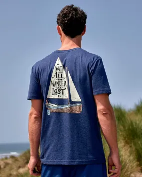 Micro Perforated Fabric sequined details Lost Ships - Mens Short Sleeve T-Shirt - Navy